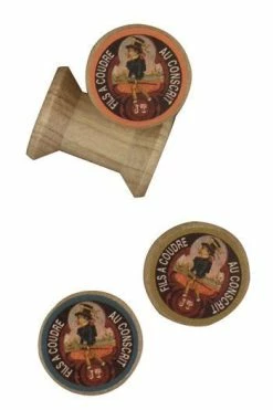 4 Bobines Bois Miniatures étiquettes Fil Au Conscrit