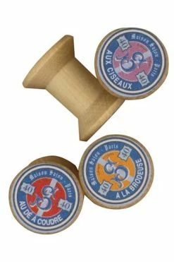 4 Bobines Bois Miniatures étiquettes Maison Sajou