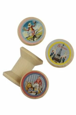 4 Bobines Bois Miniatures étiquettes Mercerie