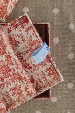 Boîte à Couture Vide Toile De Jouy Rouge -artisanat Soldes Magasin boite a couture vide toile de jouy rouge 2