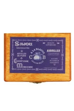 Boîte Bois Miniature Aiguilles Assorties Bleu