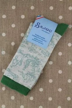 Chaussettes Toile De Jouy écru Vert 35/37 -artisanat Soldes Magasin chaussettes toile de jouy ecru vert 35 37 3