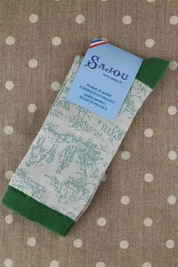 Chaussettes Toile De Jouy écru Vert 38/40 4 Chaussettes Toile De Jouy écru Vert 38/40 – Image 4