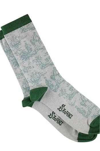 Chaussettes Toile De Jouy écru Vert 38/40 1 Chaussettes Toile De Jouy écru Vert 38/40