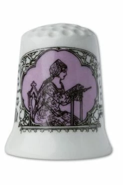 Dé De Porcelaine Blanche Brodeuse Mauve
