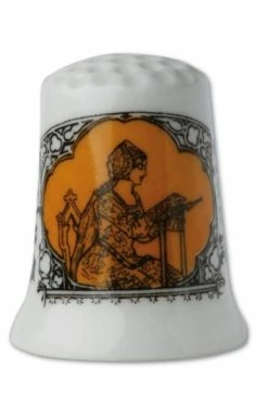 Dé De Porcelaine Blanche Brodeuse Orange