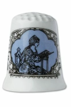 Dé De Porcelaine Blanche Brodeuse Sajou Bleu