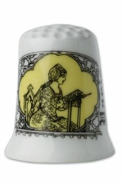 Dé De Porcelaine Blanche Brodeuse Sajou Jaune