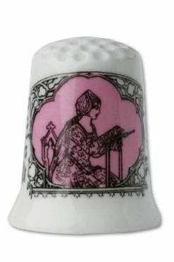 Dé De Porcelaine Blanche Brodeuse Sajou Rose