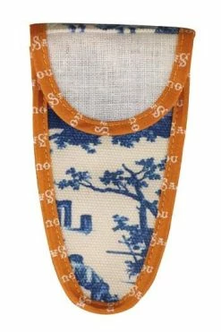 Etui Porte-ciseaux Toile De Jouy Bleue-orange - L