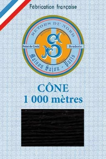 Fil Broderie Retors Du Nord Cône 2005 - Noir 1 Fil Broderie Retors Du Nord Cône 2005 - Noir