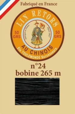 Fil Lin Glacé N° 24 Bobine 180 - Noir