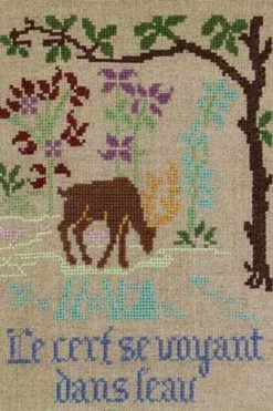 Fils Broderie Point De Croix Le Cerf Se Voyant Dans L'eau