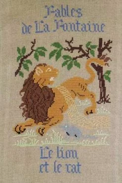 Fils Broderie Point De Croix Le Lion Et Le Rat