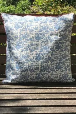 Housse Coussin 40 X 40cm Toile De Jouy Miniature Bleue