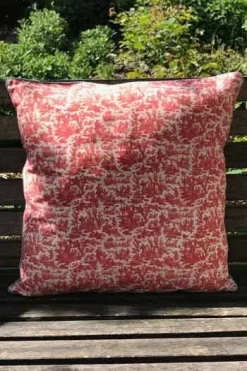 Housse Coussin 40 X 40cm Toile De Jouy Miniature Rouge