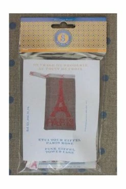 Kit Point De Croix étui Tour Eiffel Rose -artisanat Soldes Magasin kit point de croix etui tour eiffel rose 1