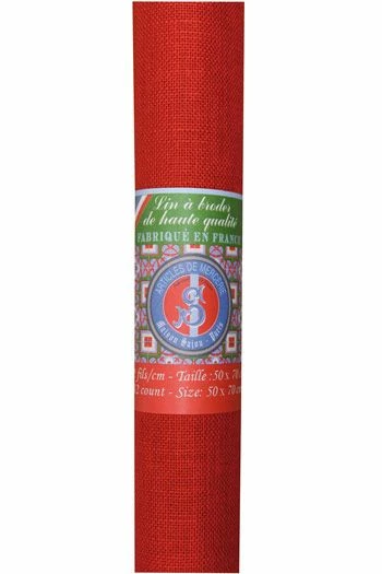 Lin à Broder 12 Fils Au Cm 50 X 70 Cm Vermillon 2 Lin à Broder 12 Fils Au Cm 50 X 70 Cm Vermillon – Image 2