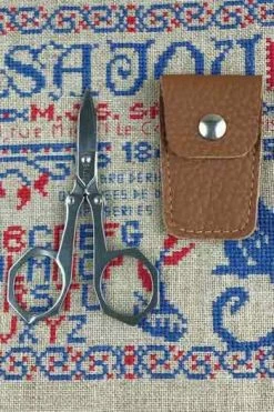 Paire De Ciseaux Broderie Pliante étui Havane