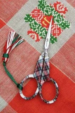 Paire De Ciseaux Broderie Sajou Tissu écossais