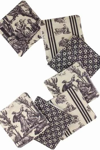 Sept Lingettes Lavables Toile De Jouy Grise 1 Sept Lingettes Lavables Toile De Jouy Grise