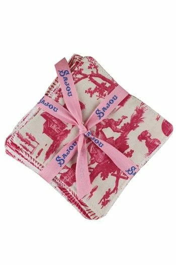 Sept Lingettes Lavables Toile De Jouy Rose 2 Sept Lingettes Lavables Toile De Jouy Rose – Image 2