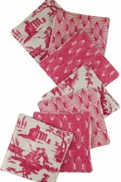 Sept Lingettes Lavables Toile De Jouy Rose
