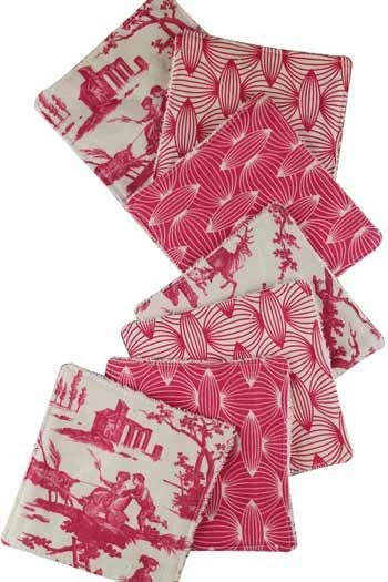 Sept Lingettes Lavables Toile De Jouy Rose 1 Sept Lingettes Lavables Toile De Jouy Rose