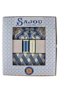 Tissus Coton Damas Bleu Et Fils Boîte Cadeau