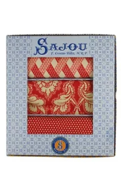 Tissus Coton Damas Rouge 3 Coupons Boîte Cadeau