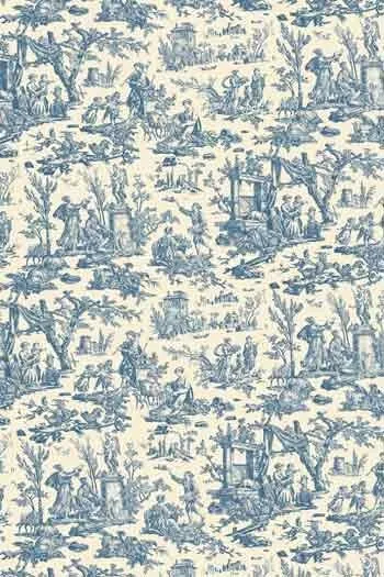 Toile Cirée Toile De Jouy Bleue Miniature - Coupon 1 Toile Cirée Toile De Jouy Bleue Miniature - Coupon