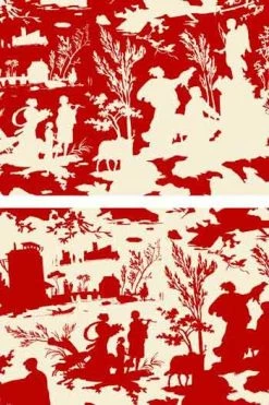 Toile Cirée Toile De Jouy Fond Rouge - Coupon 6 Toile Cirée Toile De Jouy Fond Rouge - Coupon -artisanat Soldes Magasin toile ciree toile de jouy fond rouge coupon 1