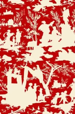 Toile Cirée Toile De Jouy Fond Rouge - Coupon