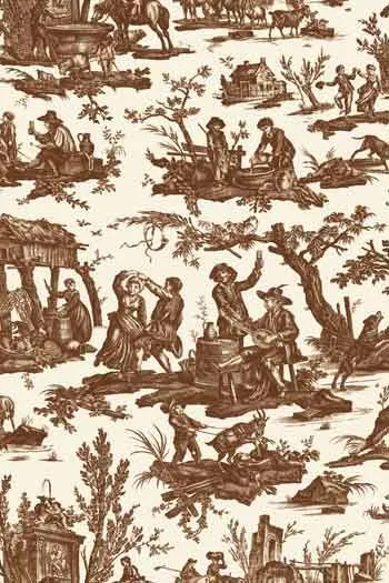 Toile Cirée Toile De Jouy Marron - Coupon 1 Toile Cirée Toile De Jouy Marron - Coupon