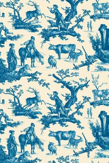 Toile De Jouy Bleue Au Mètre Plaisirs Campagne 1 Toile De Jouy Bleue Au Mètre Plaisirs Campagne