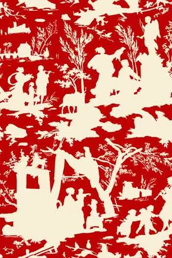 Toile De Jouy écrue Au Mètre Motifs Rouges 3 Toile De Jouy écrue Au Mètre Motifs Rouges – Image 3