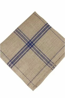 Torchon à Broder Lin Naturel Carreaux Bleu