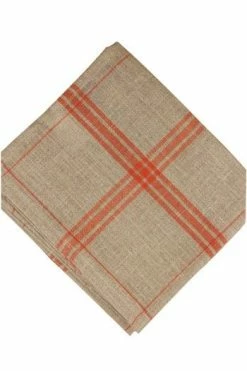 Torchon à Broder Lin Naturel Carreaux Orange