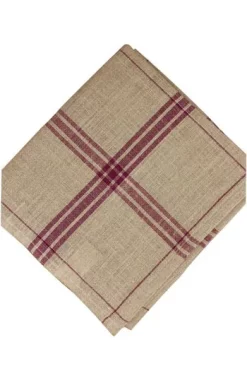 Torchon à Broder Lin Naturel Carreaux Prune