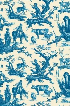 Torchon Coton Toile De Jouy Bleue -artisanat Soldes Magasin torchon coton toile de jouy bleue 2