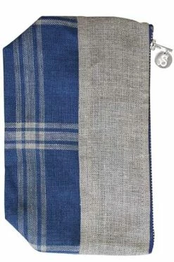 Trousse Lin Carreaux Naturel/bleu