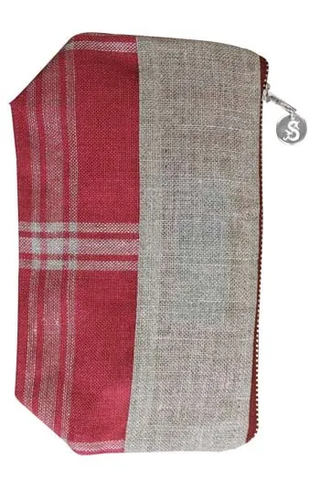 Trousse Lin Carreaux Naturel/rouge 1 Trousse Lin Carreaux Naturel/rouge